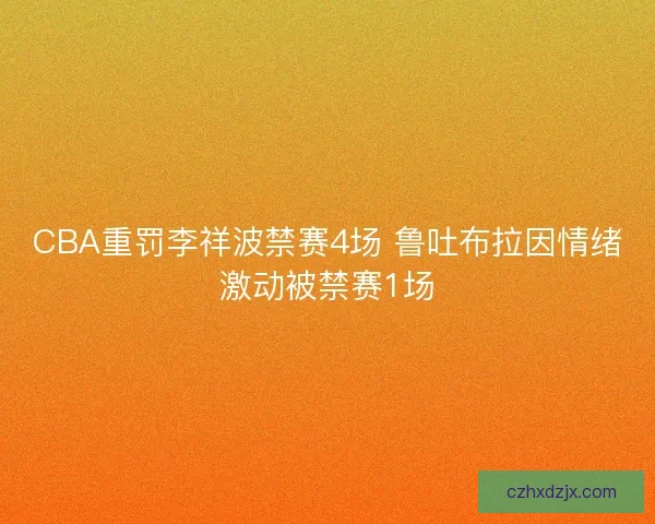 CBA重罚李祥波禁赛4场 鲁吐布拉因情绪激动被禁赛1场
